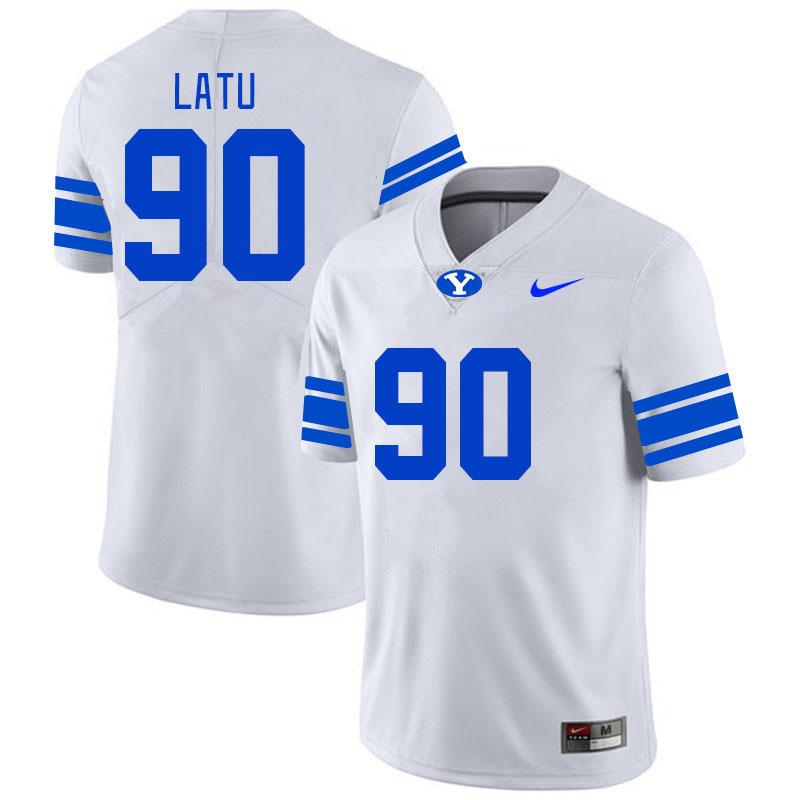 Men #90 David Latu BYU Cougars College Football Jerseys Stitched Sale-White